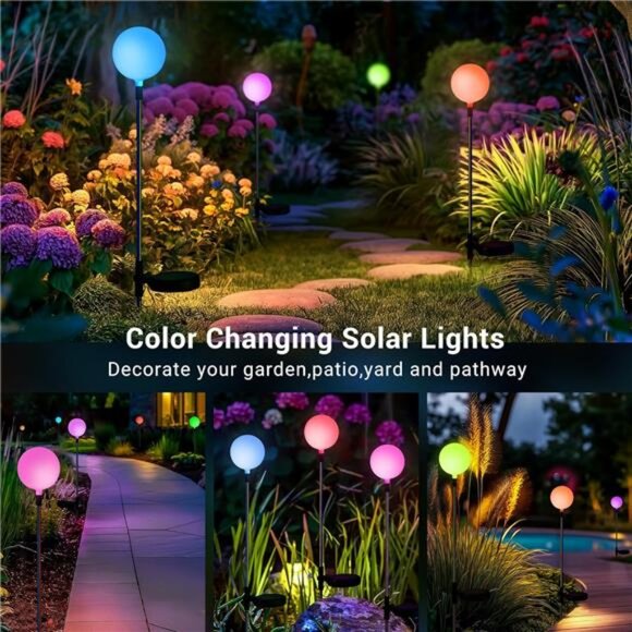 Solar Garden Lights 6 Pack, Solar Globe Lights Outdoor Waterproof - Picture 2 of 7